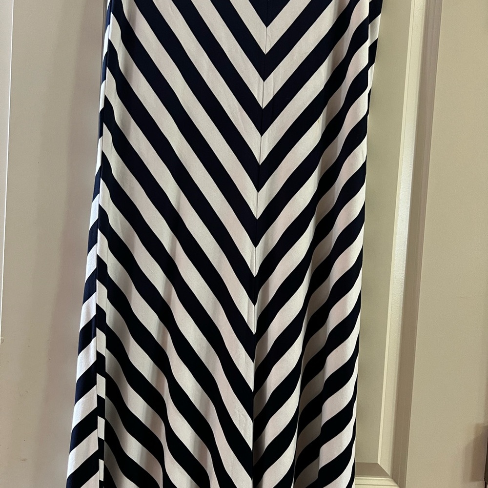 Ann Taylor Navy Blue and White Asymmetrical Maxi Skirt